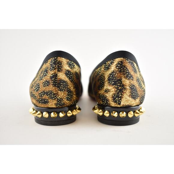 Christian Louboutin La Massine Black Gold Leopard Spike Ballerina Ballet Flat 35 - Picture 10 of 11